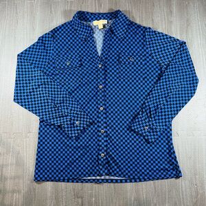 MICHAEL Michael Kors Black and Blue Checkered Shirt with snaps XL